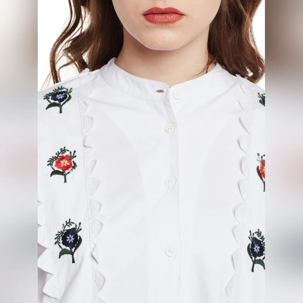 Topshop Cotton White Embroidered Button Down Size 4 - Picture 4 of 9